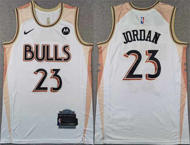 Men%27s Chicago Bulls #23 Michael Jordan White 2024 City Edition Stitched Basketball Jersey